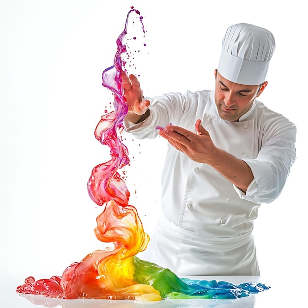 Bucătar pregătind farfurie colorată